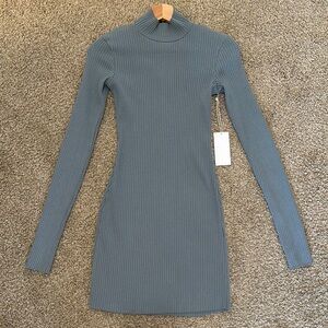 Cotton Citizen Gray Ribbed Long Sleeve Bodycon Dress